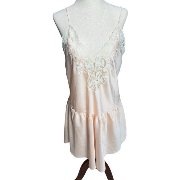 Vtg Sara Beth Slip Lace Beaded Nightgown Sz L Pink Ballet Bridal Coquette Dress - Picture 1 of 7